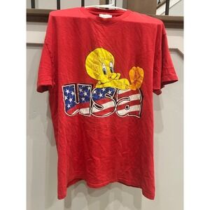Vintage 1995 Tweety Bird USA T-Shirt Red Summit‎ Sportswear Single Stitch Large